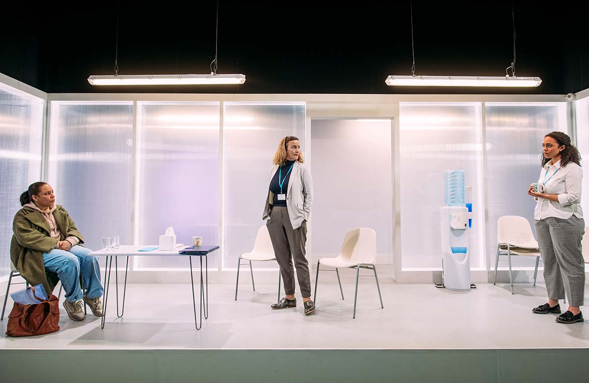 Renee Williams, Pauline Goldsmith and Saskia Ashdown in hang at Tron Theatre, Glasgow. Photo: Mihaela Bodlovic