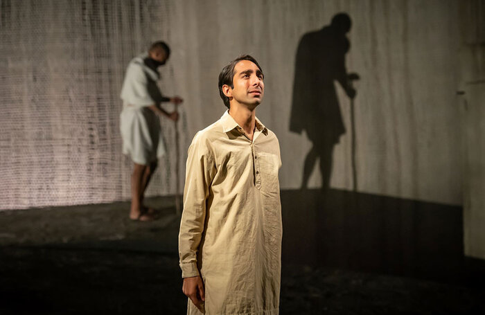 Paul Bazely and Shubham Saraf in The Father and the Assassin at the National Theatre. Photo: Marc Brenner