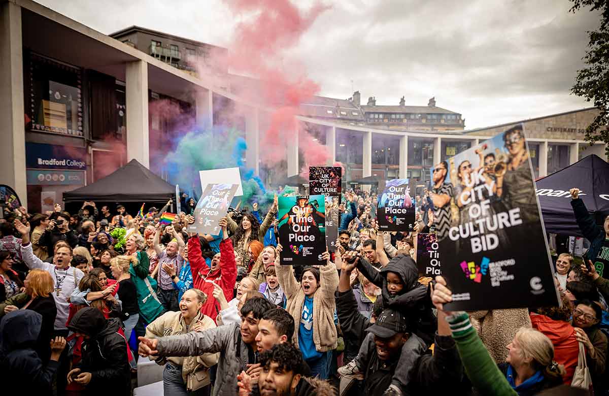 Bradford residents celebrating in 2022 following the announcement that it would be UK City of Culture 2025. Photo: Karol Wyszynski