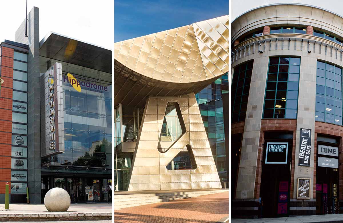 Birmingham Hippodrome, Salford's Lowry and Edinburgh's Traverse Theatre are among the 19 venues taking part. Photos: Shutterstock/Sally Jubb