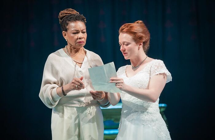 Claire Benedict and Rosie Sheehy in All's Well That Ends Well at the Royal Shakespeare Theatre, Stratford-upon-Avon. Photo: Ikin Yum/RSC