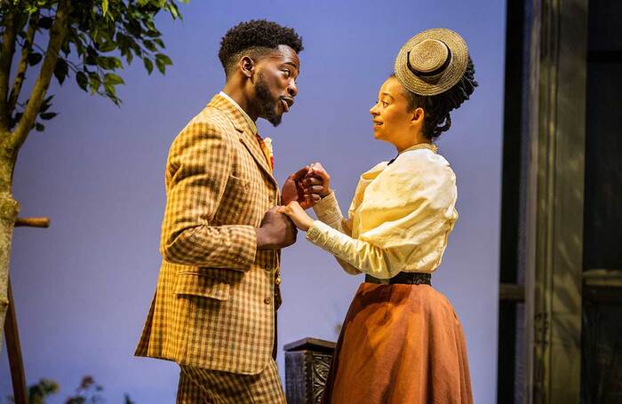 Abiola Owokoniran and Phoebe Campbell in The Importance of Being Earnest at Leeds Playhouse. Photo: Mark Senior