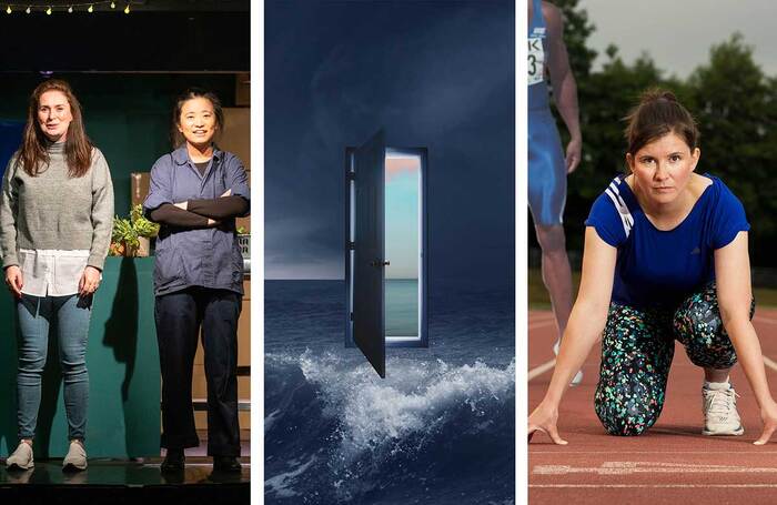 L-r: Jo Freer and Amber Lin in Made in China; poster for Undertow Overflow; Victoria Beesley in Kissing Linford Christie. Photos: Tommy Ga-Ken Wan/Alan Morris/Eoin Carey