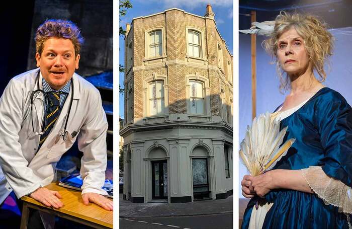 The Finborough (centre) won pub theatre of the year; Yes So I Said Yes (left), with Kevin Trainor, won best production; Siobhan Redmond won the Actors Award for her role in The Straw Chair (right). Production photos: Tristram Kenton/Carla Joy Evans