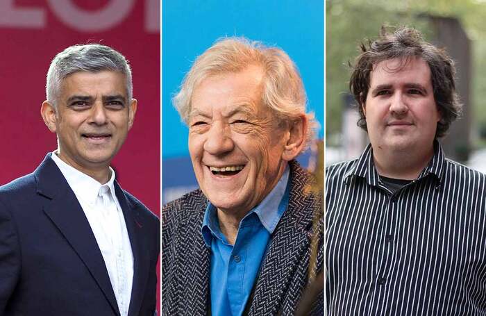 Sadiq Khan, Ian McKellen and New Diorama artistic director David Byrne. Photo: Shutterstock