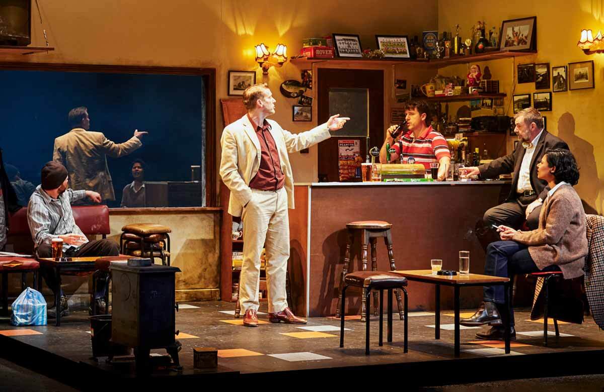 Marty Rea, Peter Coonan, Sean Fox, Brendan Coyle and Jolly Abraham in The Weir at the Abbey Theatre, Dublin. Photo: Ros Kavanagh