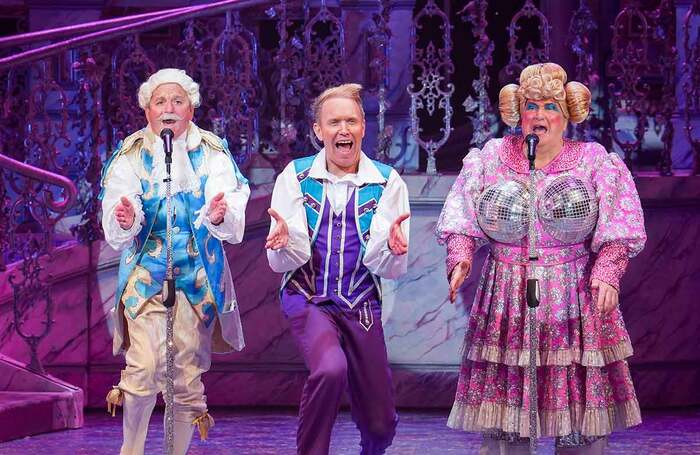 Paddy Jenkins, Adam C Booth and May McFettridge in Cinderella at Grand Opera House, Belfast