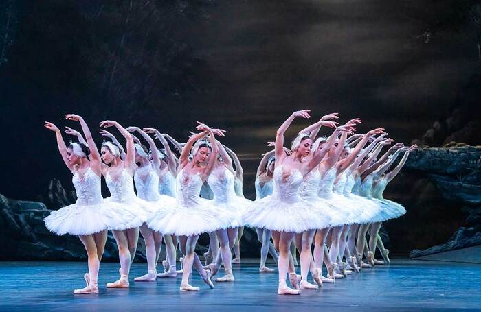 Emma Hawes and the English National Ballet ensemble in Swan Lake at London Coliseum. Photo: Tristram Kenton