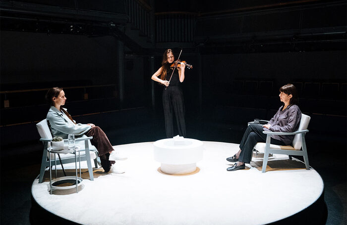 Tara Fitzgerald, Gabriela Opacka-Boccadoro and Maureen Beattie in Duet for One at Orange Tree Theatre, London. Photo: Helen Murray