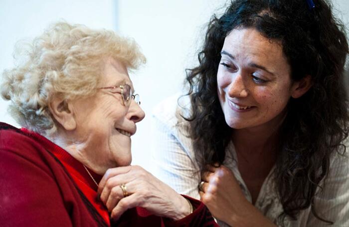 Applied theatre students at the Royal Central School of Speech and Drama do a workshop with senior citizens. Photo: Patrick Baldwin