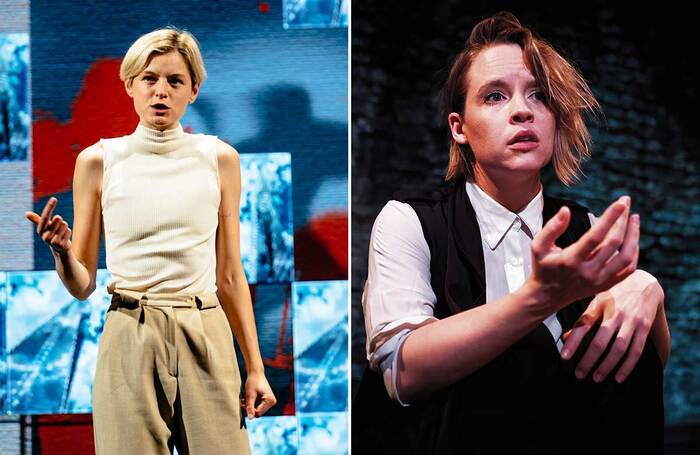 Emma Corrin in Anna X at Harold Pinter Theatre, London (2019); Jessica Clark in Sap at Vault Festival, London – two shows that got their start at the Vault Festival. Photo: Helen Murray/Alex Brenner