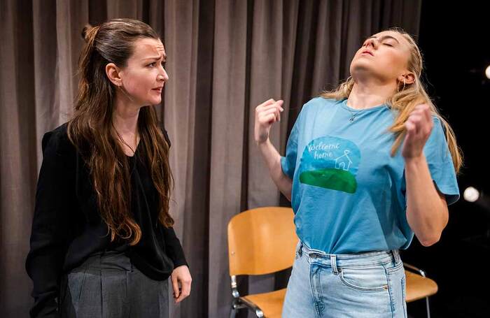 Amy Molloy and Ruby Campbell in Akedah at Hampstead Theatre Downstairs, London. Photo: Tristram Kenton