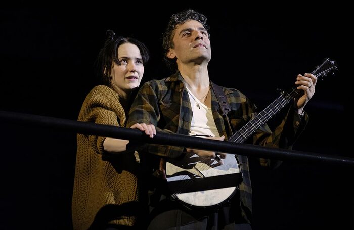 Rachel Brosnahan and Oscar Isaac in The Sign in Sidney Brustein’s Window at BAM Harvey Theater, New York. Photo: Julieta Cervantes