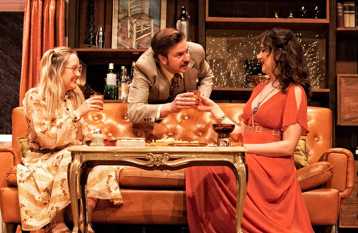 Alice De-Warrenne, Tom Richardson and Rebecca Birch in Abigail's Party at Theatre Royal, Winchester. Photo: Sheila Burnett