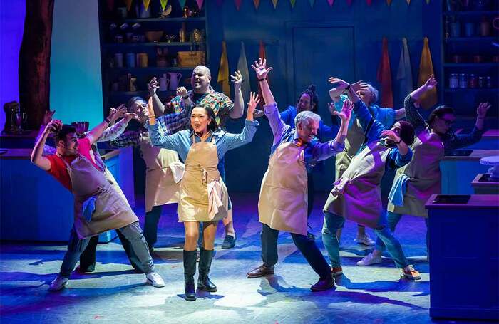 Grace Mouat (centre) in The Great British Bake Off Musical at the Noël Coward Theatre, London. Photo: Tristram Kenton