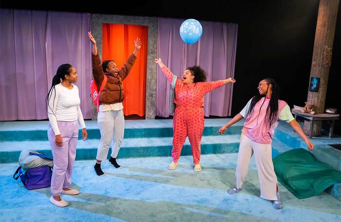 Shayde Sinclair, Bukky Bakray, Amber Grappy and Aliyah Odoffin in Sleepova at the Bush Theatre, London. Photo: Tristram Kenton