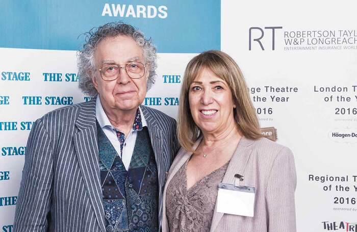 John and Katie Plews, who will be leaving Upstairs at the Gatehouse, London, after 25 years – photographed at The Stage Awards 2016. Photo: Alex Brenner