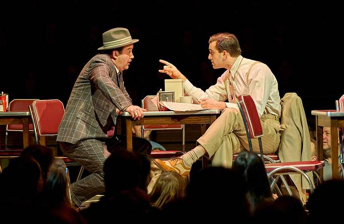 Daniel Mays and Andrew Richardson in Guys and Dolls at the Bridge Theatre, London. Photo: Manuel Harlan