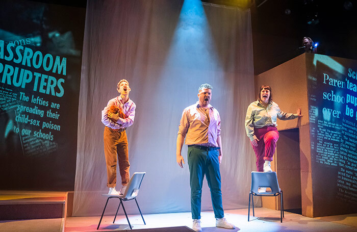 EM Williams, Zachary Willis and Ellice Stevens in After the Act at New Diorama Theatre, London. Photo: Tristram Kenton