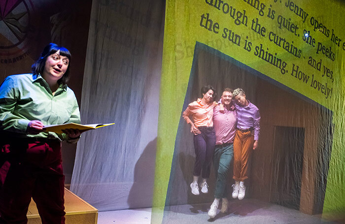 Ellice Stevens, Tika Mu'tamir, Zachary Willis and EM Williams in After the Act at New Diorama Theatre, London. Photo: Tristram Kenton