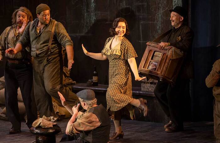 Viktor Antipenko, Allan Othieno, Sunyoung Seo and Keith MacPherson in Il Tabarro at Theatre Royal Glasgow. Photo: James Glossop