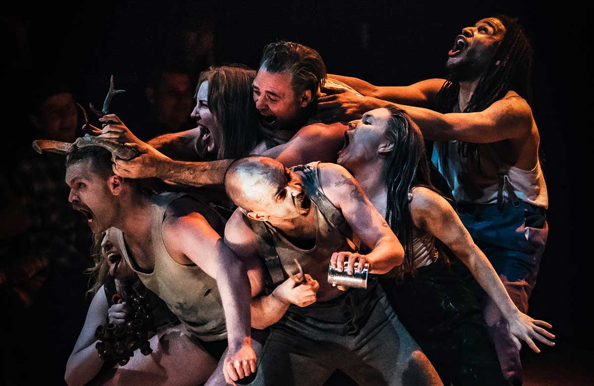 Vyte Garriga, Simon Gleave, Briony O'Callaghan, Dale Wylde, Henry Maynard, Paulina Krzeczkowska and Kyll Thomas-Cole in Macbeth at Southwark Playhouse. Photo: Michael Lynch