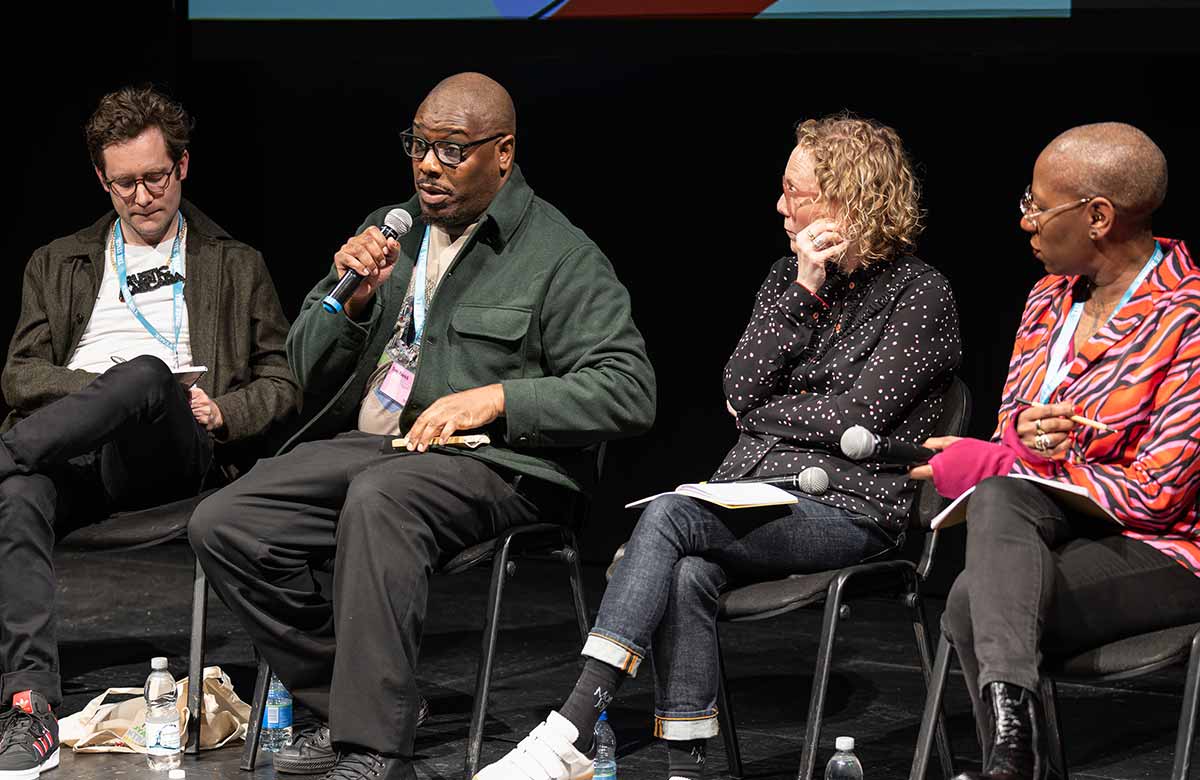 Sam Crane, Tony Patrick, Anna Higgs and Adah Parris at the Future of Theatre conference. Photo: David Monteith-Hodge