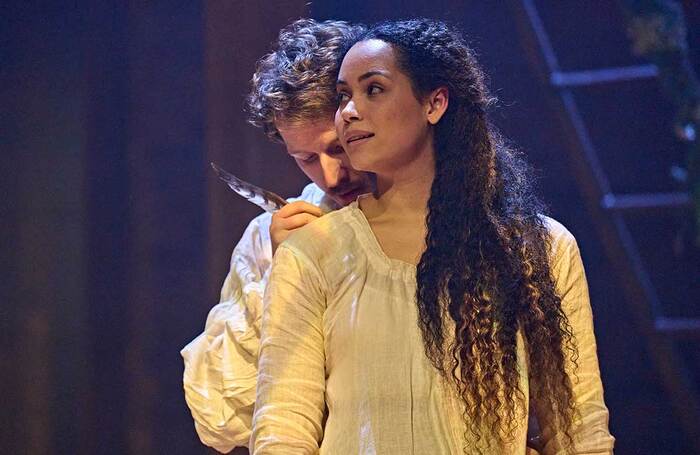 Tom Varey and Madeleine Mantock in Hamnet at Swan Theatre, Stratford-upon-Avon. Photo: Manuel Harlan/RSC