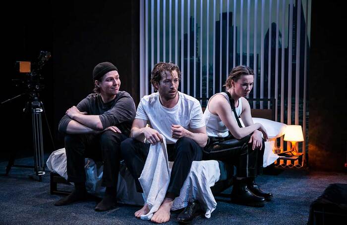 Robert Boulton, Henry Davis and Louise Hoare in Snowflakes at Park90, Park Theatre, London. Photo: Jennifer Evans