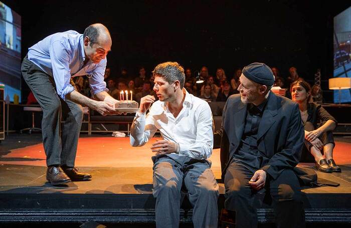 Zubin Varla, James Norton and Elliot Cowan in A Little Life at Harold Pinter Theatre, London. Photo: Jan Versweyveld