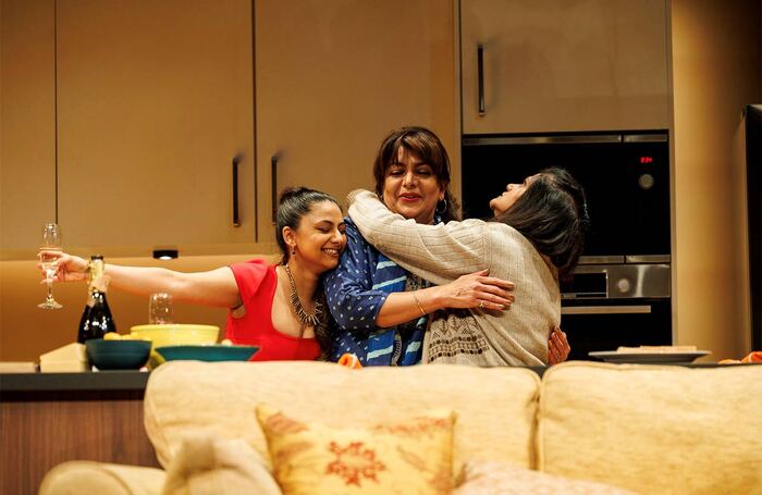 Rameet Rauli, Divya Seth Shah and Bhawna Bhawsar in Happy Birthday Sunita at Queen’s Theatre Hornchurch, London. Photo: Ellie Kurttz