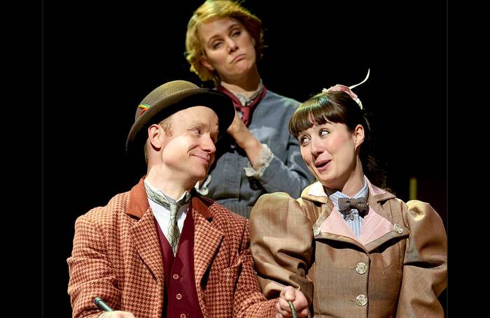 Gareth Cassidy, Jessica Dyas and Molly Roberts in The Card at New Vic, Newcastle-under-Lyme. Photo: Mark Douet