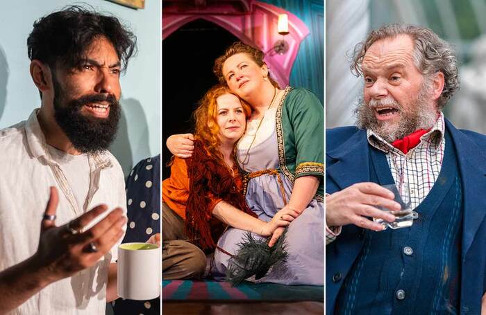 Adam Buksh and Irene Macdougall in The Great Replacement at Òran Mór, Glasgow; Fiona Wood and Sally Reid in Keepin’ the Heid at Òran Mór, Glasgow; Alan Steele in Henry IV at 2023 Bard in the Botanics. Photos: Tommy Ga-Ken Wan