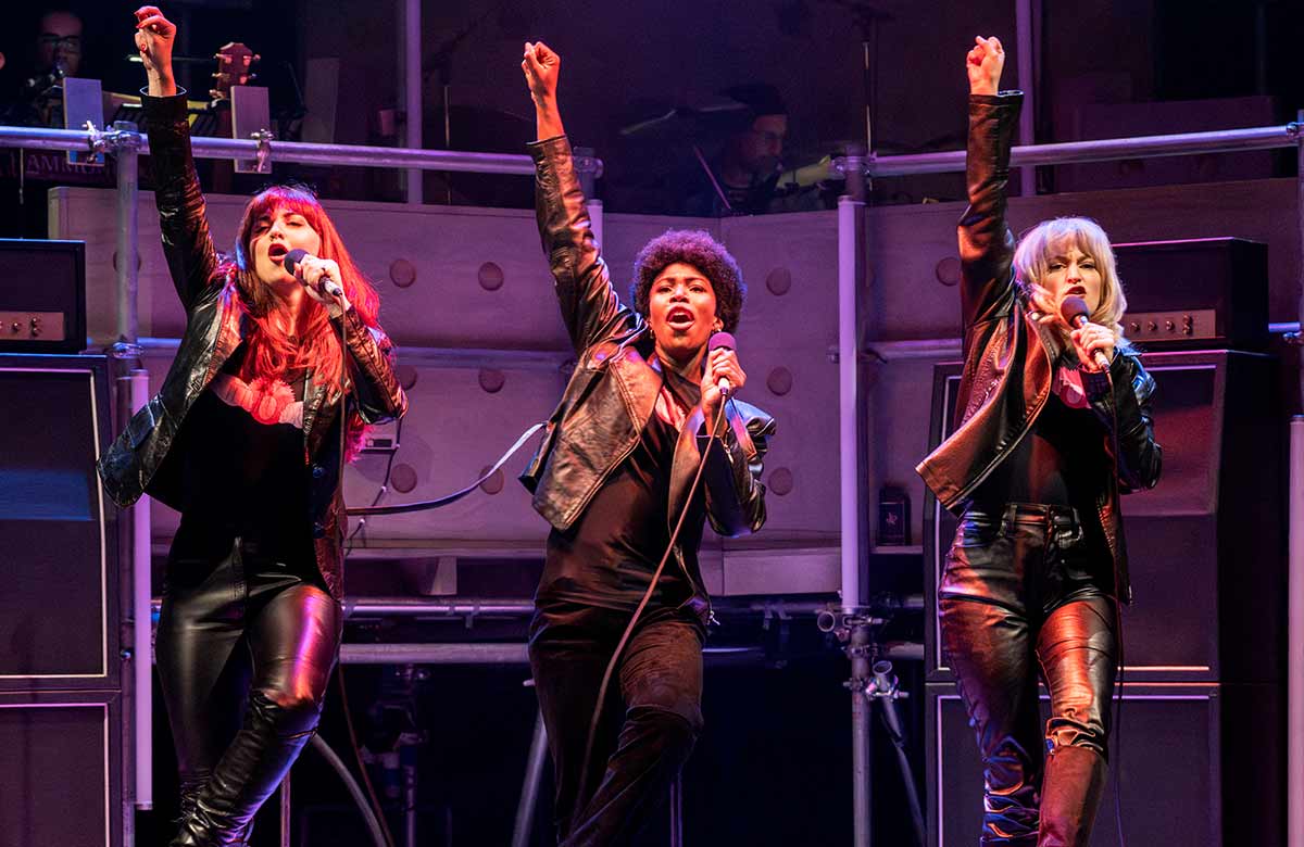 Zizi Strallen, Angela Marie Hurst and Carly Bawden in Rock Follies at Minerva Theatre, Chichester. Photo: Johan Persson