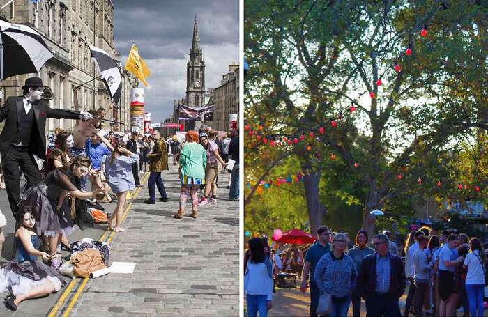 Scenes from Edinburgh Festival Fringe, left, and Adelaide Fringe, right. Photos: Shutterstock