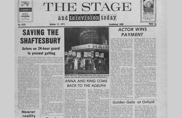 Clipping from the October 11, 1973 edition of The Stage