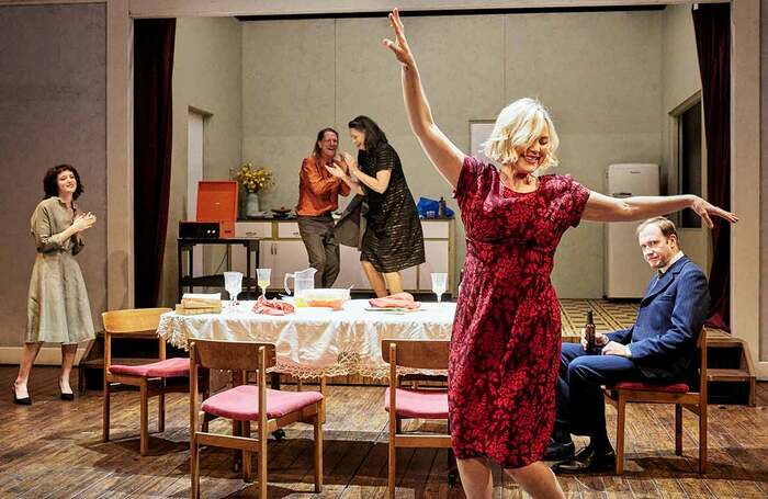 Lilit Lesser, Jerry Killick, Pamela Rabe, Eryn Jean Norvill and Joe Bannister in The Confessions at the National Theatre. Photo: Christophe Raynaud de Lage