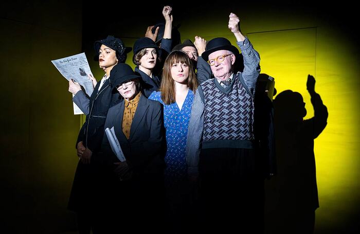 Rosie Sheehy (centre) and the cast of Machinal at Theatre Royal Bath (Ustinov Studio). Photo: Foteini Christofilopoulou