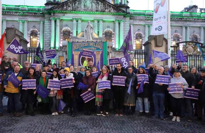 Equity rallied outside Belfast City Hall ahead of a motion put before the council on November 1 to reduce arts cuts