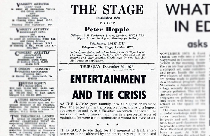 Clipping from the December 30, 1973 issue of The Stage