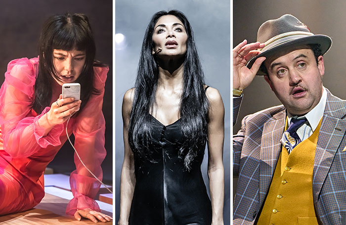 Mei Mei MacLeod in A Playlist for the Revolution, Nicole Scherzinger in Sunset Bouldevard and Daniel Mays in Guys and Dolls. Photos: Craig Fuller/Marc Brenner/Manuel Harlan