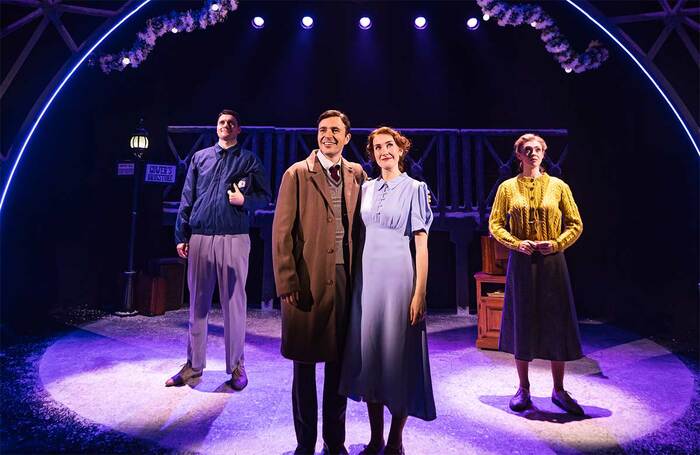 Mark Desebrock, Eugene Evans, Orla O’Sullivan and Charlotte Warner in It's a Wonderful Life at Reading Rep Theatre. Photo: Harry Elletson