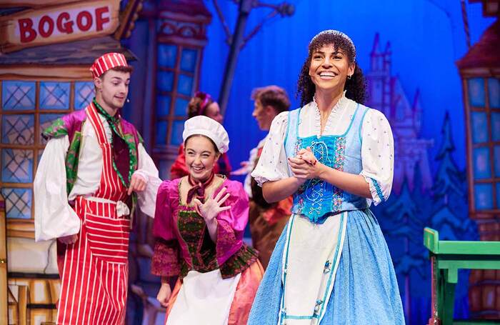 Harry Warburton, Abby Fell and Chloe Gentles in Beauty and the Beast at Corn Exchange in Newbury. Photo: The Other Richard