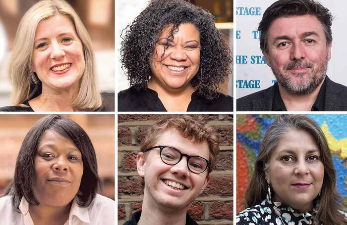 Clockwise from top left: SOLT/UK Theatre co-chief executive Claire Walker, Bristol Old Vic artistic director Nancy Medina, Paul Miller of Stage Directors UK, Tamasha artistic director Pooja Ghai, Campaign for the Arts director Jack Gamble and Shakespeare'