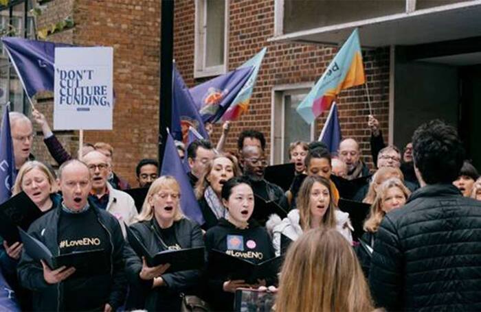 ENO chorus protests outside Arts Council England's offices in London in November 2022. Photo: Equity