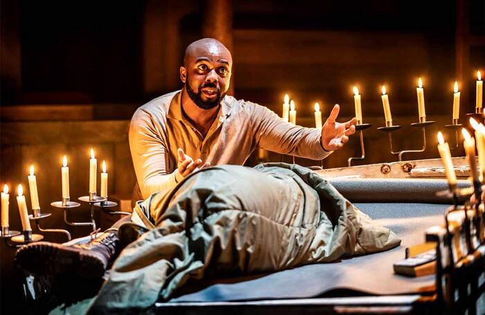 Ken Nwosu in Othello at the Sam Wanamaker Playhouse, Shakespeare's Globe, London. Photo: Johan Persson