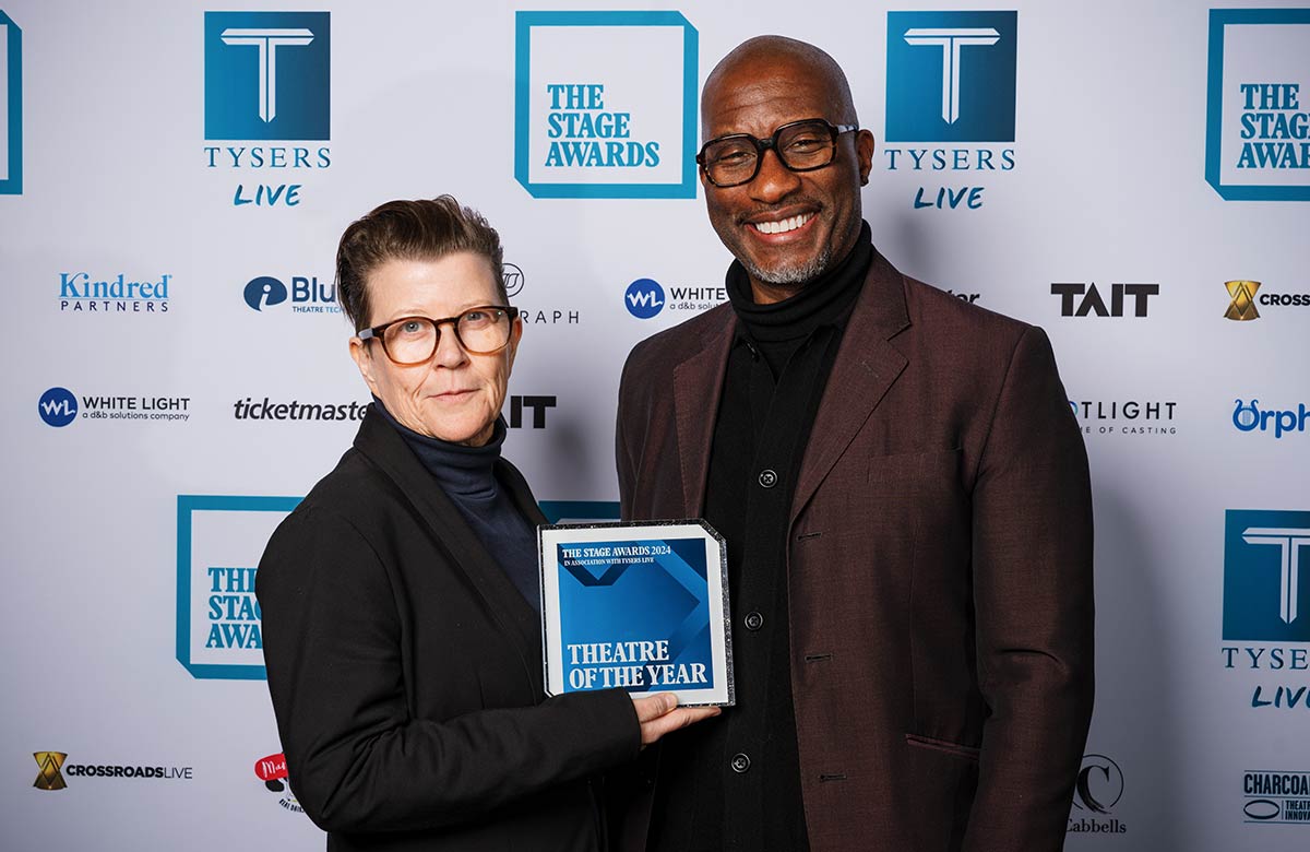 Kash Bennett and Clint Dyer at The Stage Awards, Theatre Royal Drury Lane. Photo: Alex Brenner