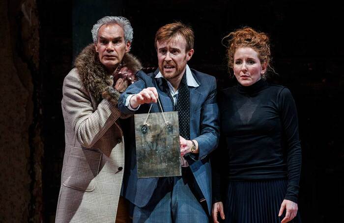 Angus Wright, John Heffernan and Dorothea Myer-Bennett in Nachtland at the Young Vic, London. Photo: Ellie Kurttz