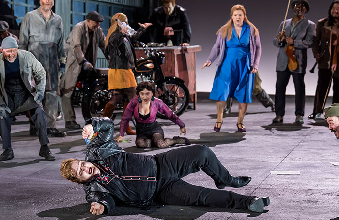 John Findon (front, centre) and Jennifer Davis (back, right) in Jenůfa at the London Coliseum. Photo: Tristram Kenton