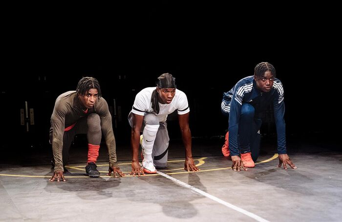 Francis Lovehall, Kedar Williams-Stirling and Emeka Sesay in Red Pitch at @sohoplace, London. Photo: Helen Murray